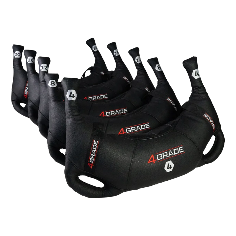 Zestaw worków treningowych Functional Training Bag 4GRADE, w wagach 4, 8, 12, 16 i 20 kg.