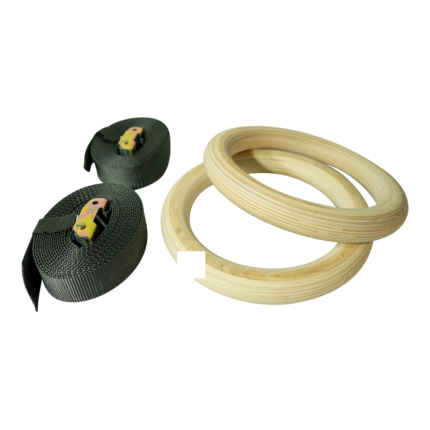 Kompletny zestaw kółek gimnastycznych drewnianych z pasami 4Grade