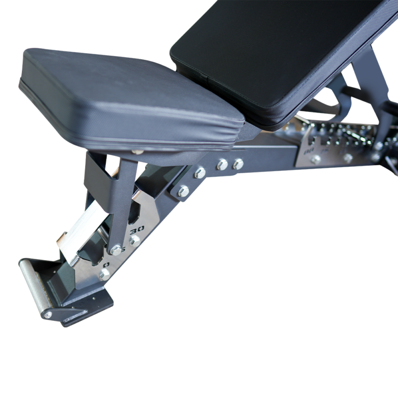 Regulacja oparcia ławki treningowej od skosu ujemnego do pionu i detale 2