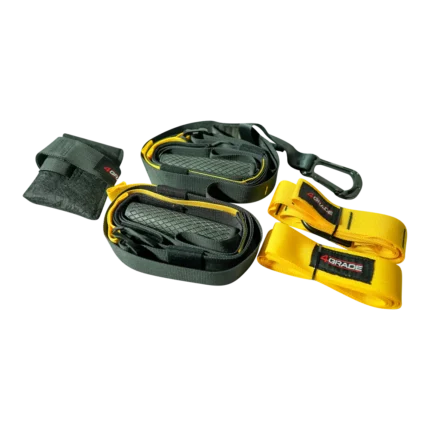 Kompletny zestaw żółto-czarnych taśm podwieszanych 4GRADE z uchwytem na drzwi