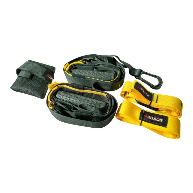 Kompletny zestaw żółto-czarnych taśm podwieszanych 4GRADE z uchwytem na drzwi